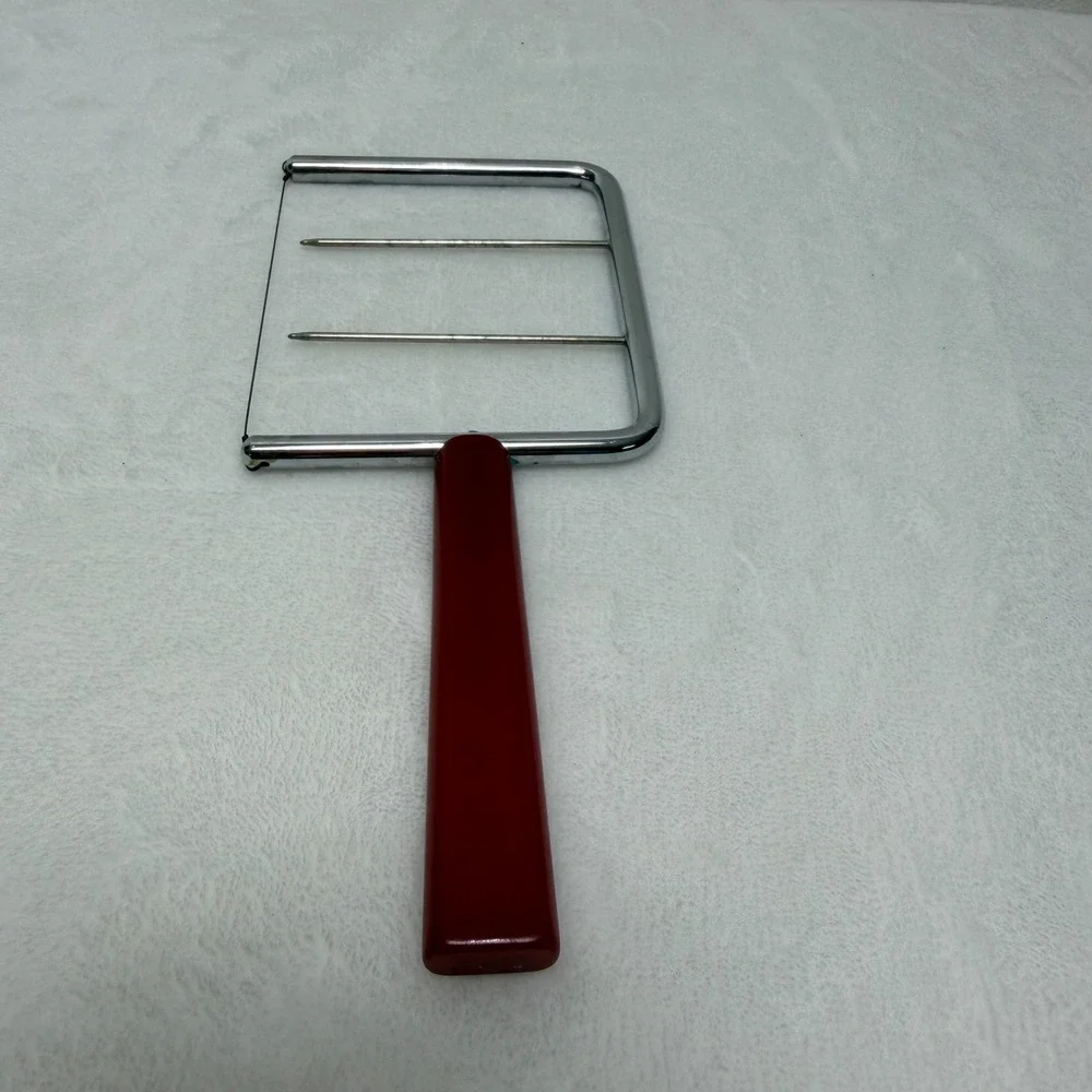 VTG MCM Red Bakelite Handle Cheese Slicer Stainless‎ Steel Wire Cutter MCM